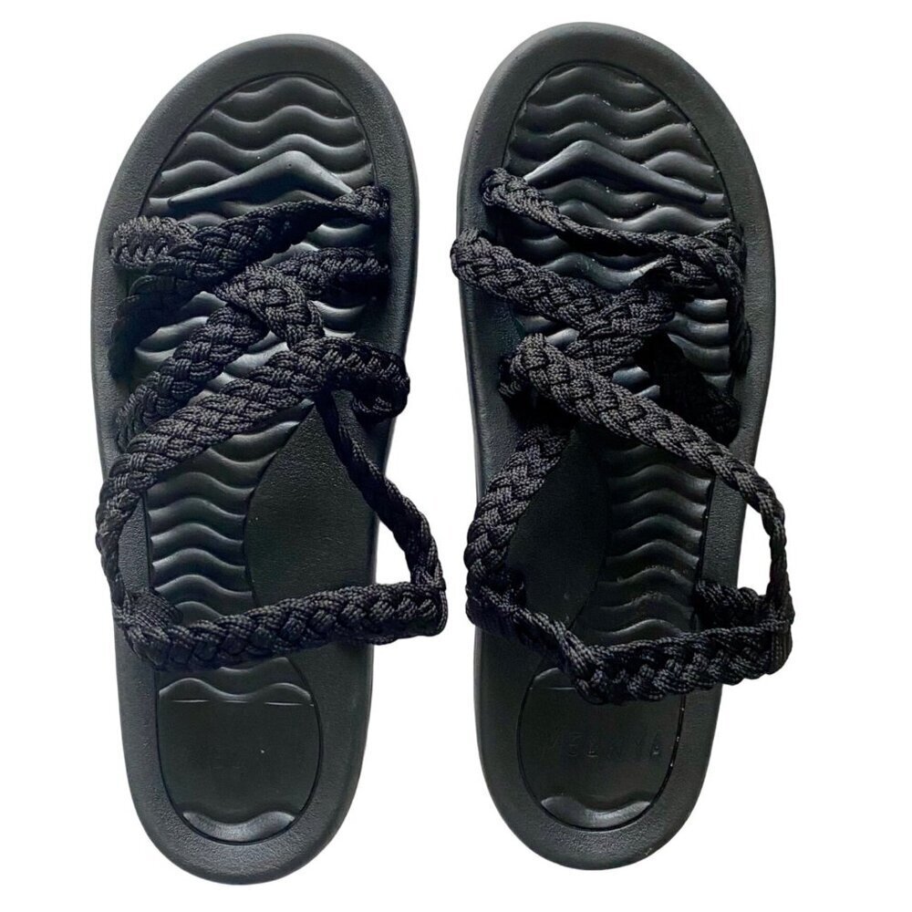 Megnya Women's Black Braided Rope Walking Sandals with Arch Support Size 10